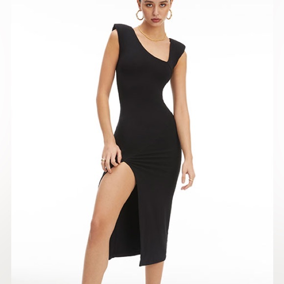 NWT Good American Asymmetrical Neck Dress Black Size 2 - Picture 2 of 8